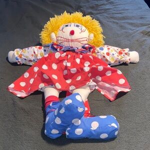 Clown Polka Dot Rag Doll with Yellow Hair
